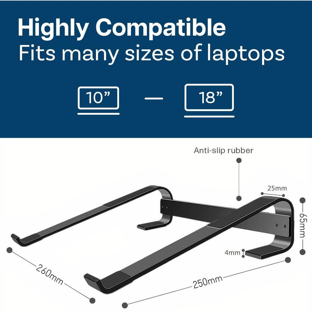 MMOBIEL Laptop Stand - Riser 10 to 18 inches - Ventilated Laptop Holder Universal - Stand for Desk Compatible with MacBook, Notebook, ASUS and More - Incl. Tools - Black Aluminum