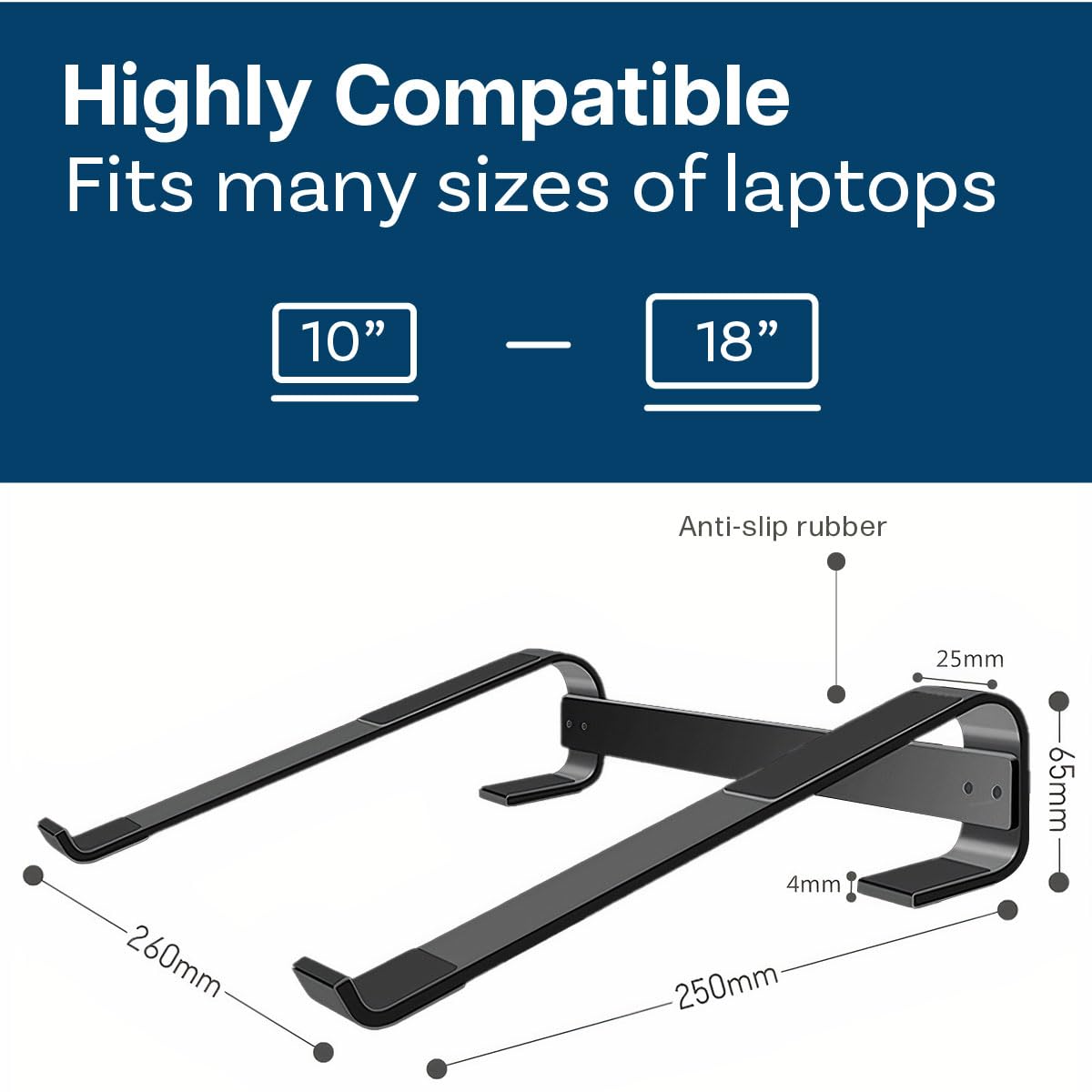 MMOBIEL Laptop Stand - Riser 10 to 18 inches - Ventilated Laptop Holder Universal - Stand for Desk Compatible with MacBook, Notebook, ASUS and More - Incl. Tools - Black Aluminum