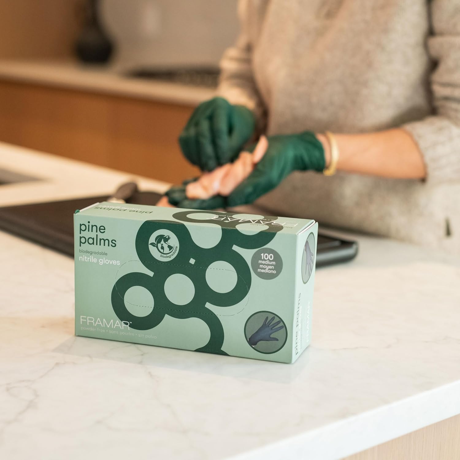 FRAMAR Green Nitrile Gloves Medium - Disposable Gloves Medium, Rubber Gloves Disposable, Cleaning Gloves, Kitchen Gloves, Mechanics Gloves, Cooking Gloves, Gant Latex Gloves Medium, 100