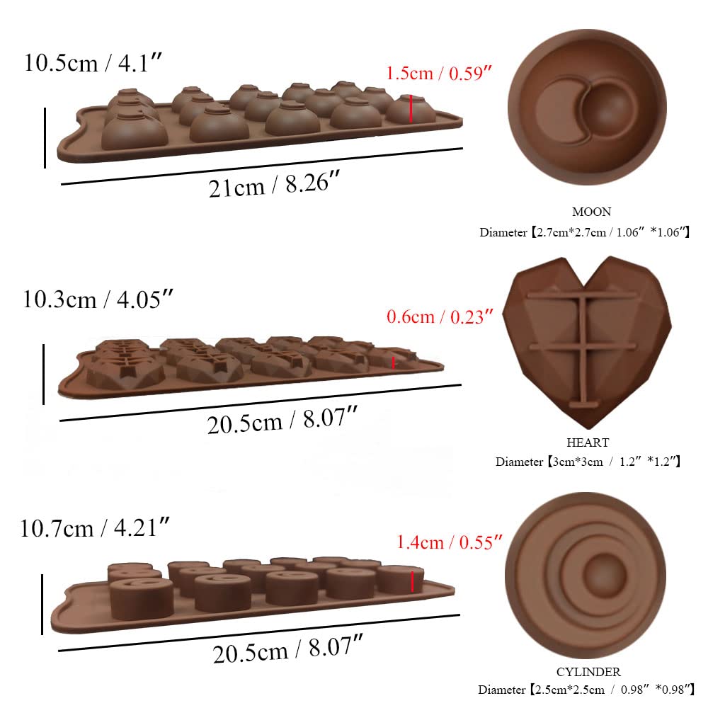6 pcs Silicone Chocolate Molds, CNYMANY Candy Mold Jelly Mould Non-Stick Kitchen Baking Pans Ice Cube Trays for Party Festival - 6 Shapes