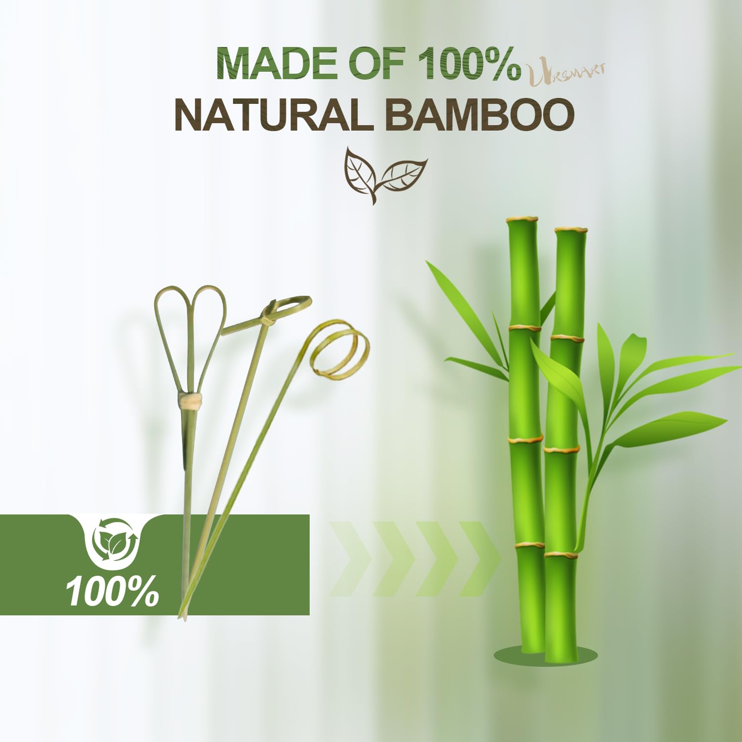 URSMART 300PCS Bamboo Cocktail Picks,Toothpicks for Appetizers 4.7Inch Appetizer Picks,Bamboo Handmade Skewers with Loop,Knot&Scissors for Appetizers,Cocktail Drinks,Barbecue(Every Style 100PCS)