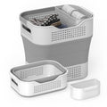 TECHMILLY Collapsible Laundry Basket, Plastic Laundry Hamper with Comfortable Handles and Hanging Basket for Washing & Storage, Pop Up Dirty Clothes Hamper for Bedroom, Bathroom and Closet, 35L, Grey