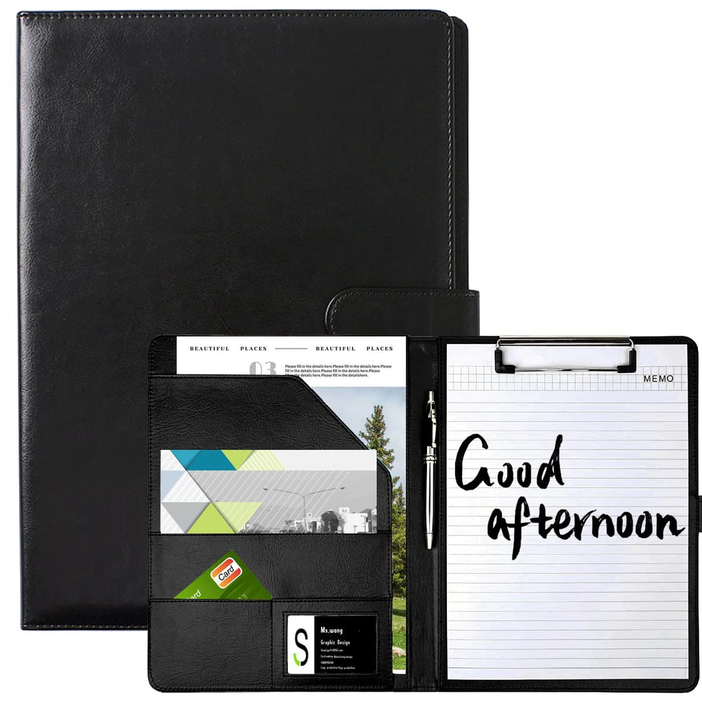 Business Portfolio Leather Padfolio Organizer, A4 Magnetic Multifunctional Business Portfolio Folder with Clipboard, Card Holders Pockets, Notepad Document Binder for Women Men
