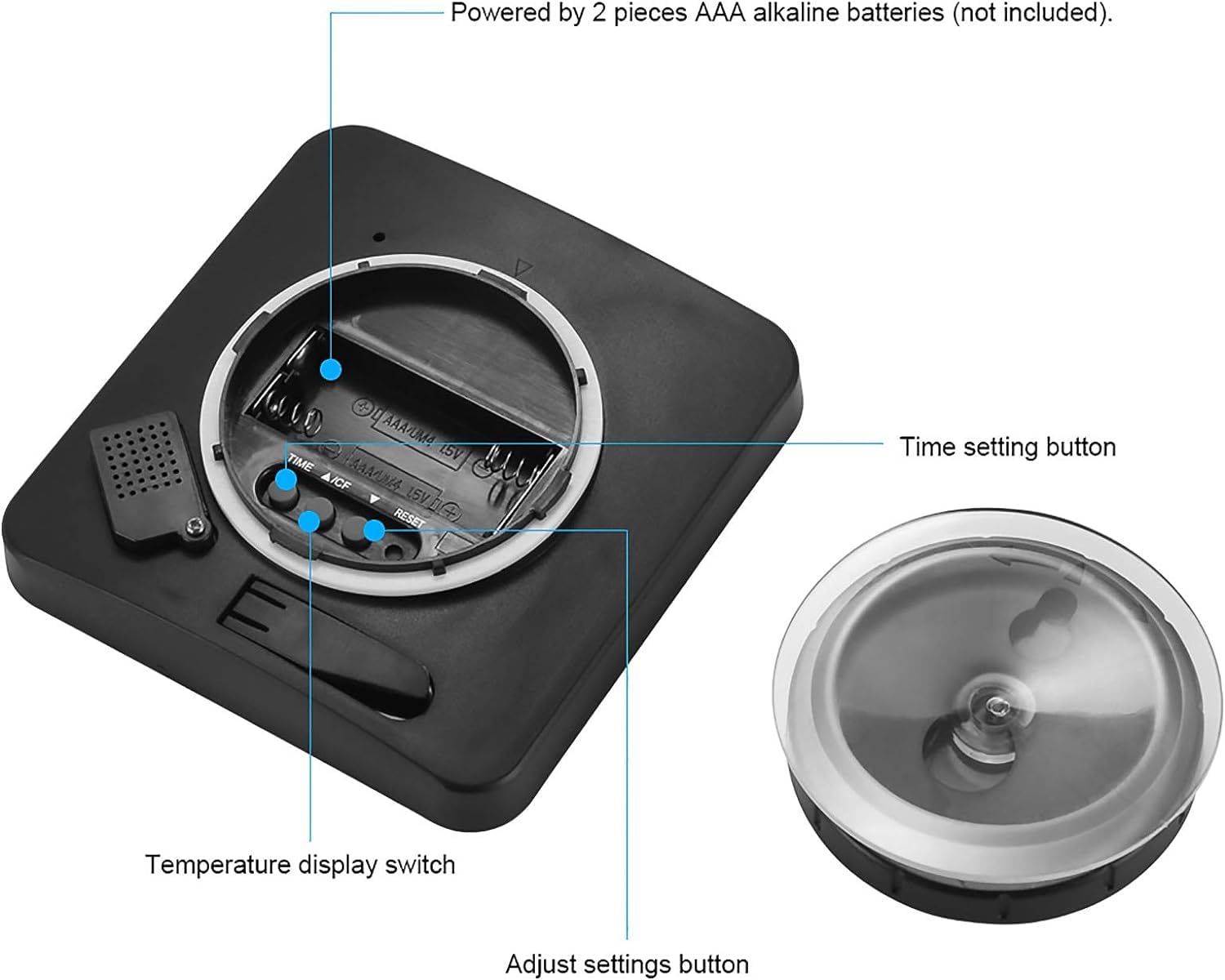 Shower Wall Clock Waterproof Sunsbell Digital Temperature Humidity Display with Suction Cup, Touch Screen Timer for Kitchen Bathroom (Black)