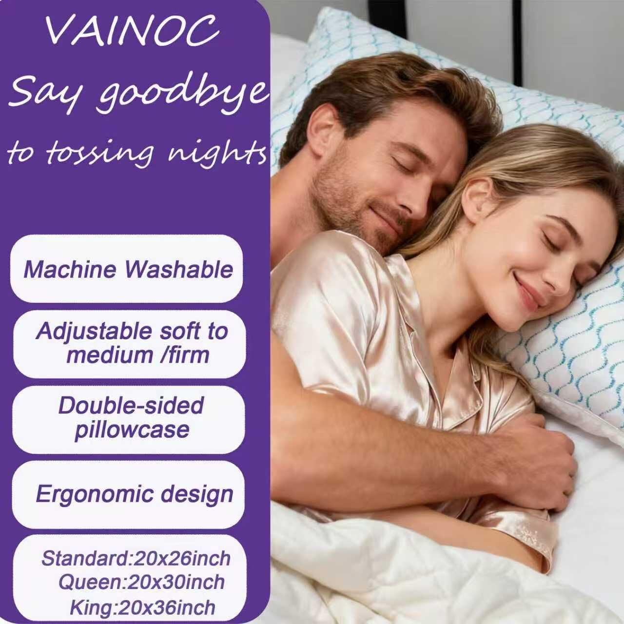 Memory Foam Pillows Queen Size Set of 2, Adjustable Cooling Pillow for Side Back Stomach Sleepers with Washable Removable Cover