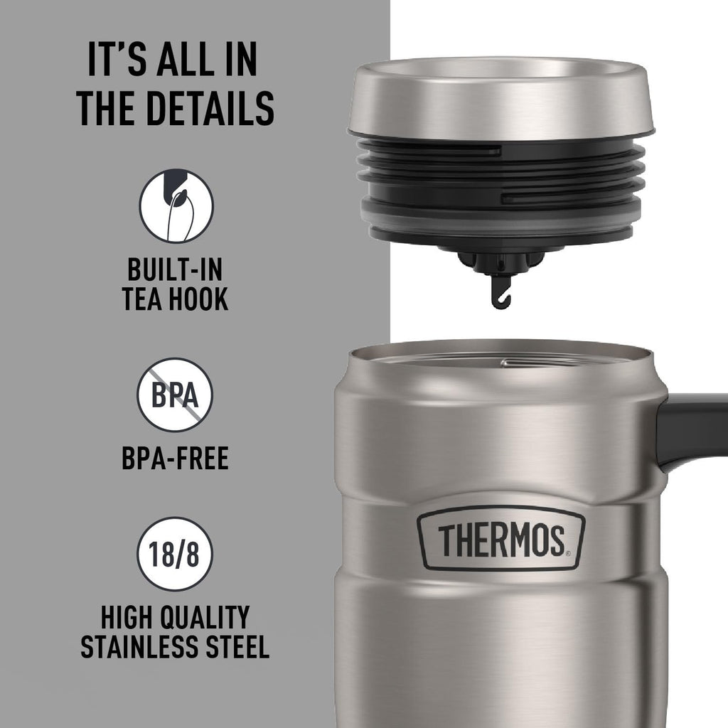 Thermos SK1000MSTRI4 Stainless King 16 Ounce Travel Mug with Handle, Matte Steel, Gray, SK1000MSTRI4, 24 oz