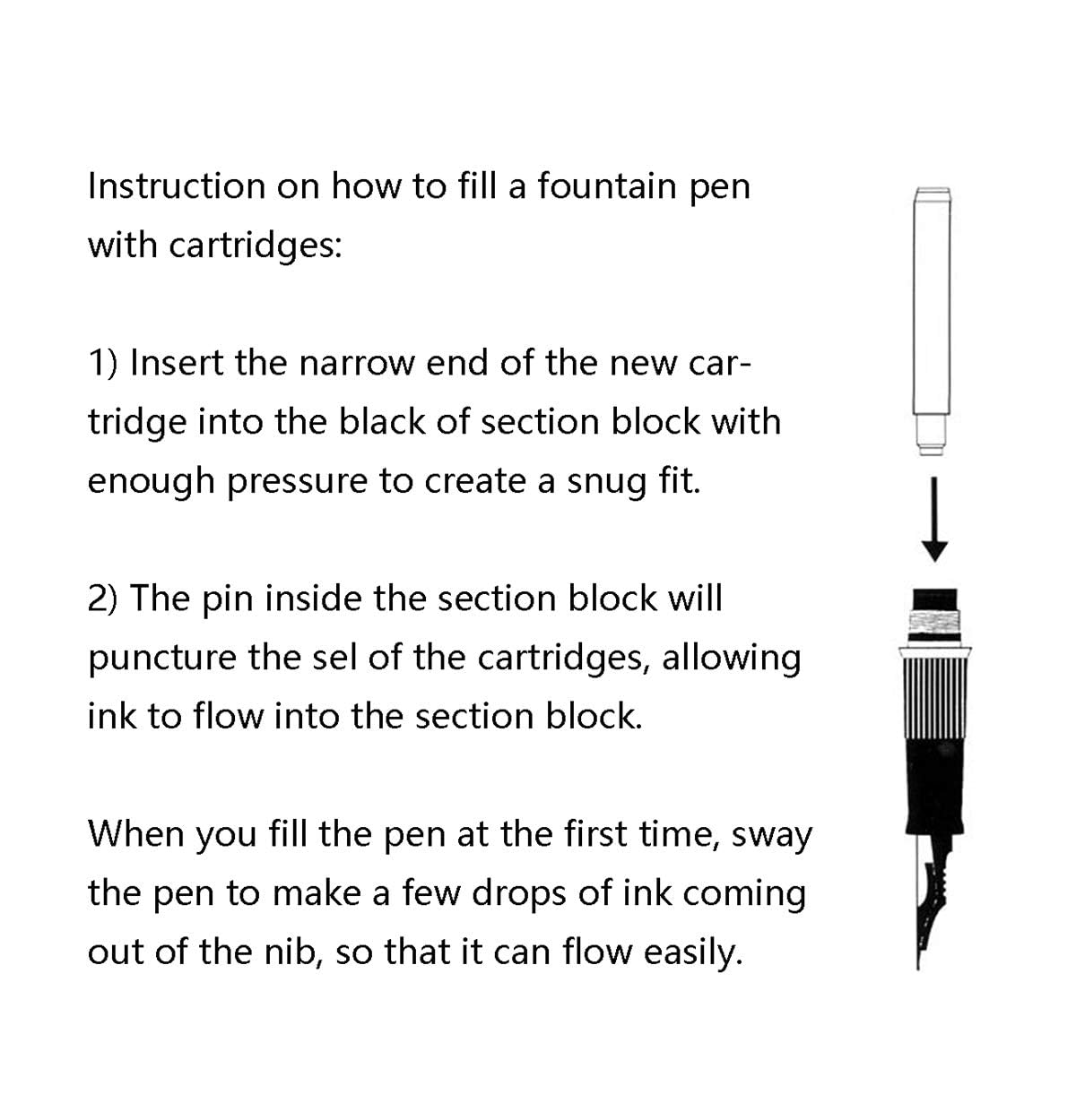 Asvine Fountain Pen Ink Cartridges Black Color, Set of 30 Refill Ink Cartridges, 3.4 mm Bore Diameter