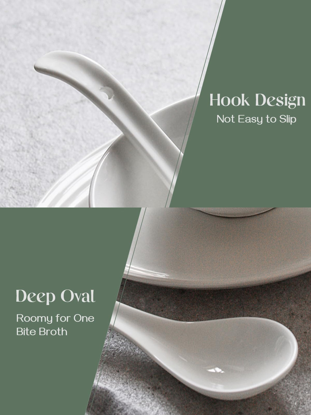 DOWAN Asian Soup Spoons, Ceramic Chinese Soup Spoons, Japanese Spoon for Ramen Pho Wonton Dumpling Miso (6, 6.75 in)