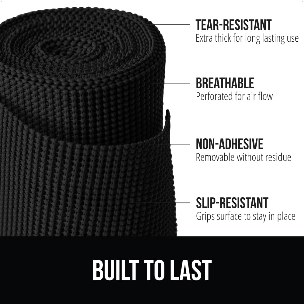 GORILLA GRIP Drawer and Shelf Liner, Strong Grip, Non Adhesive Easiest Install Mat, 12 in x 20 FT, Durable Organization Liners, Kitchen Cabinets Drawers Cupboards, Bathroom Storage Shelves, Black