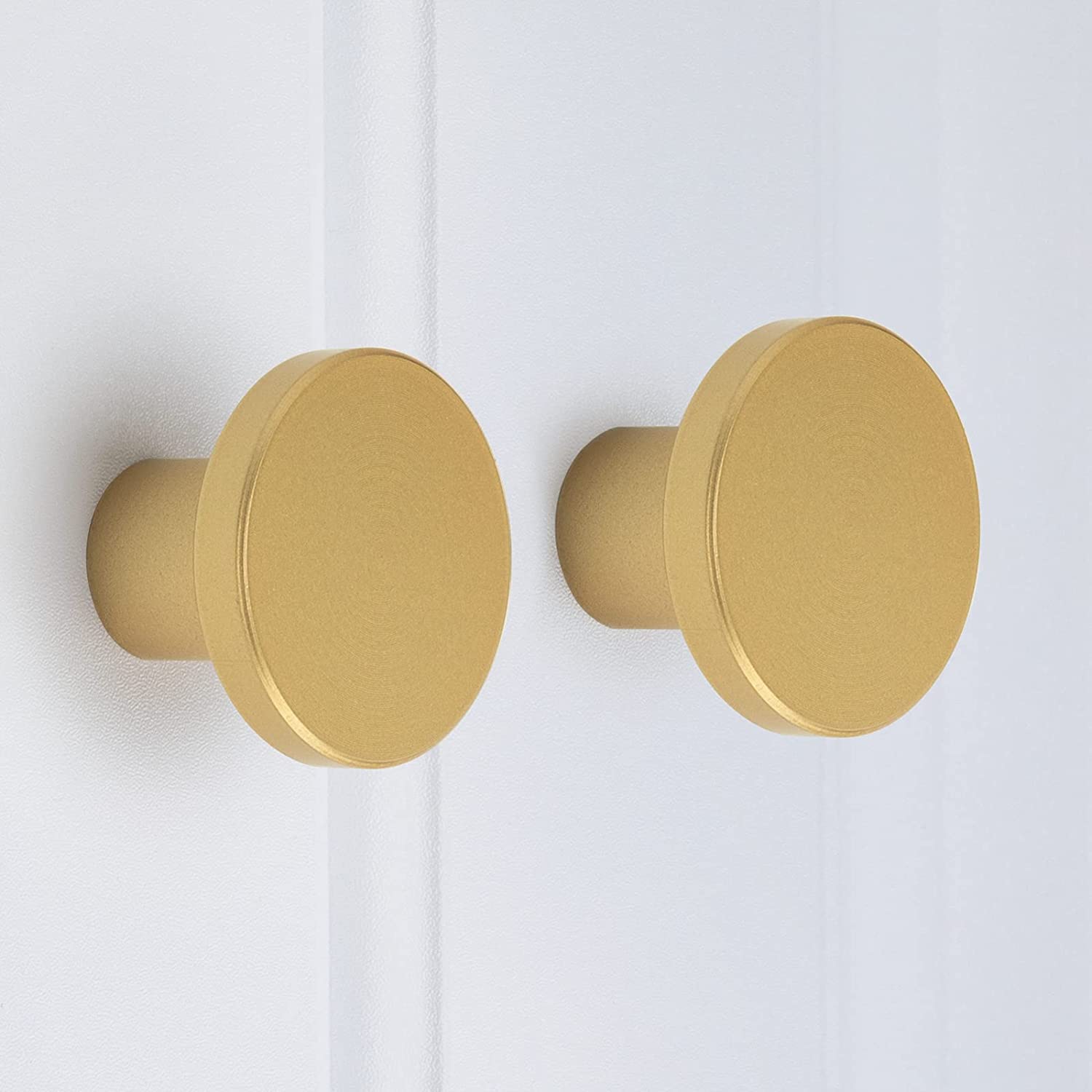 homdiy 10 Pack Round Dresser Knobs Gold Cabinet Knobs, LS7069BB Solid Gold Knobs for Dresser Drawers Brushed Brass Cabinet Door Knobs Modern Kitchen Hardware, 1.18 Inch Diameter