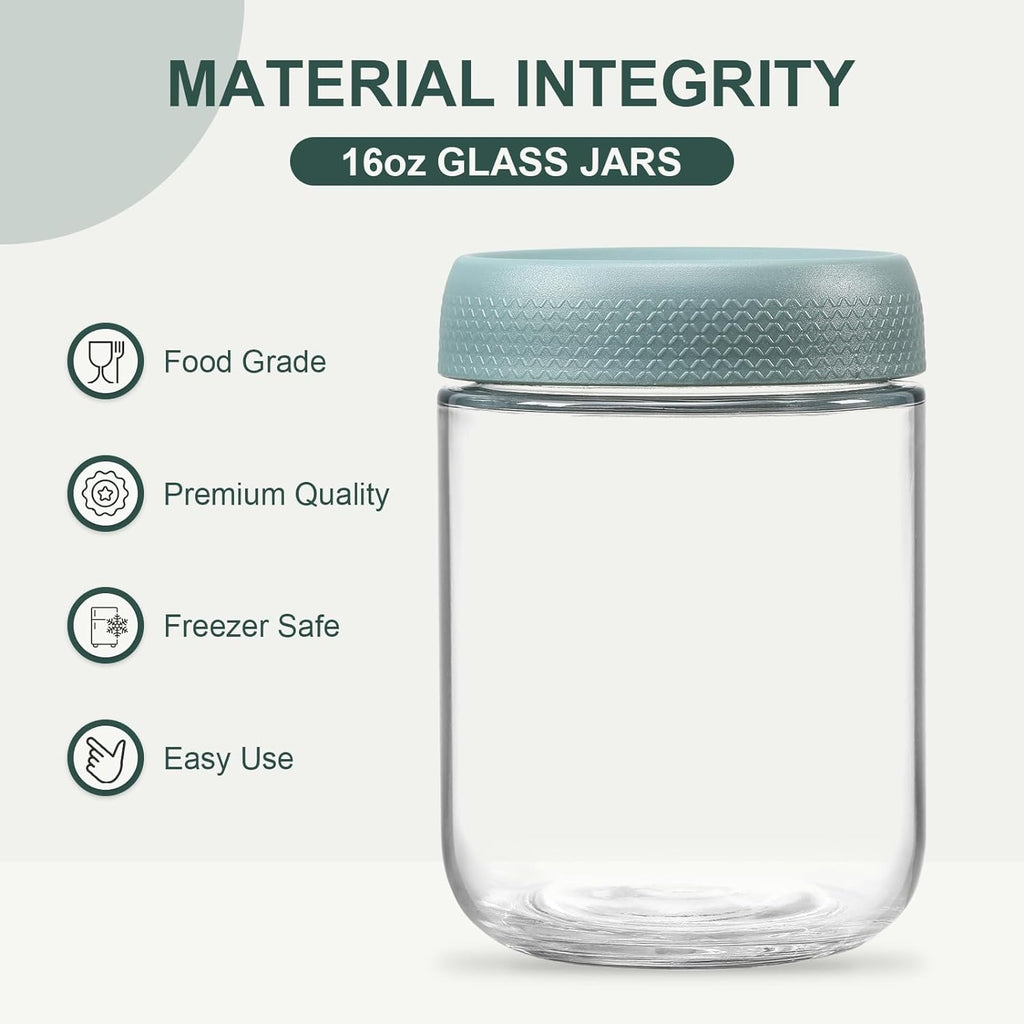 ALINK 4-pack 16 oz Overnight Oats Containers with Lids, Glass jars with Airtight Lids, Wide mouth Mason Salad jars, Glass Food Storage Containers for Snacks Yogurt Spice Sugar