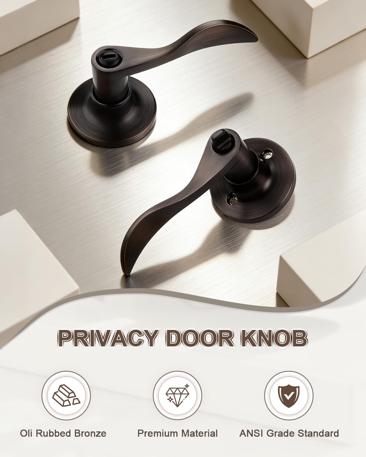 GOBEKOR 1 Pack Oil Rubbed Bronze Privacy Door Lever Wave Style, Keyless Stainless Steel Door Handle Interior Use, Bath/Bed Door Lock (Thumb Turn, No Key),Reversible for Right or Left Side