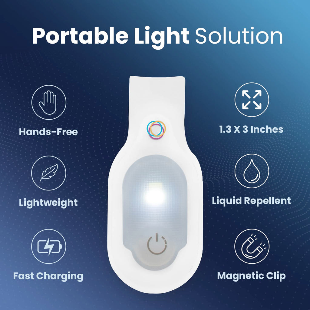 ClipGlow Rechargeable Night Light Nurse Nightshift Hands Free Lightweight Emergency Flashlight For Walking Running Pets Outdoors (White)