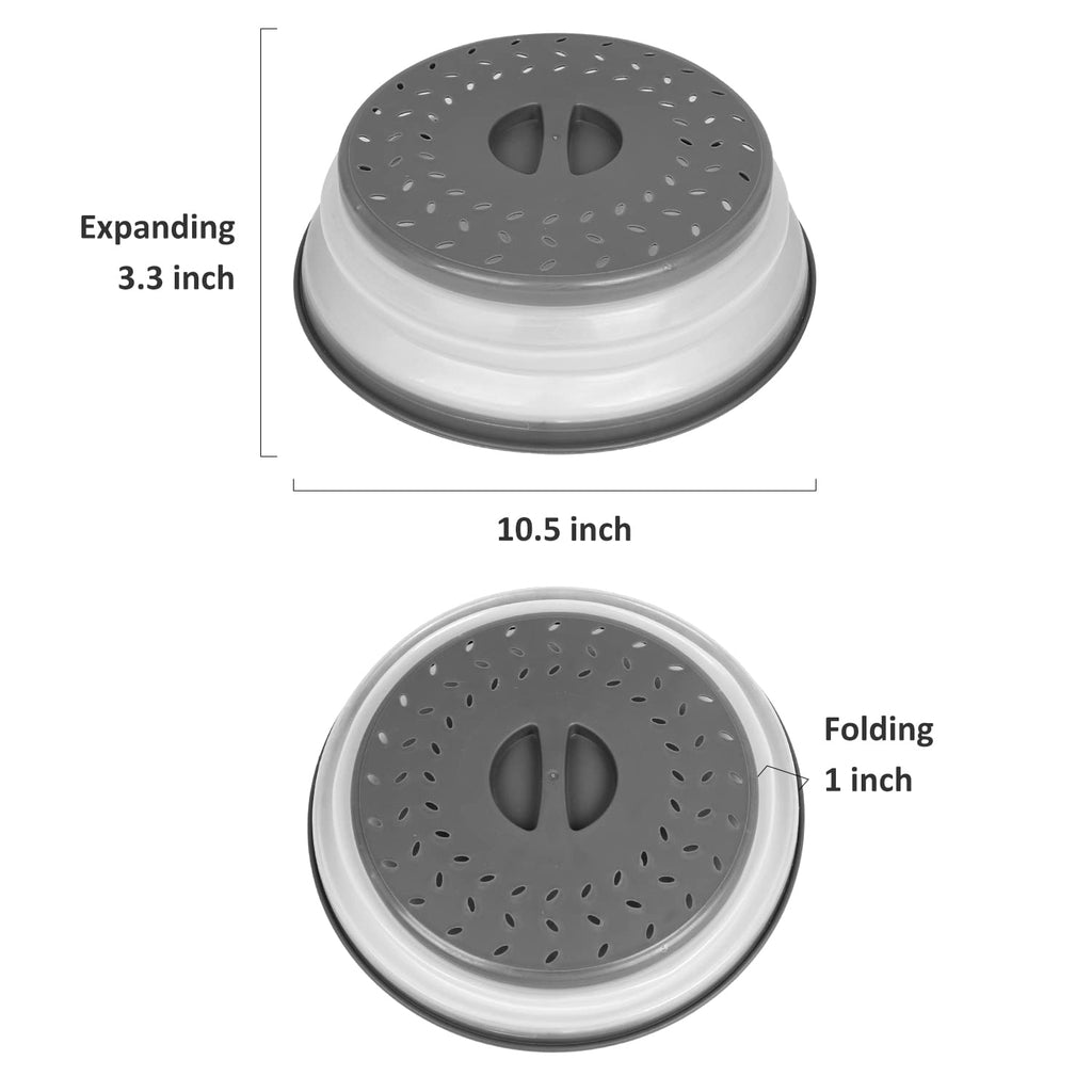 Fanhostco 2Pcs Microwave Cover for Food, Collapsible Microwave Splatter Plate Cover Easy Grip, 10.5 Inch Food Grade Lid BPA Free Dishwasher Safe