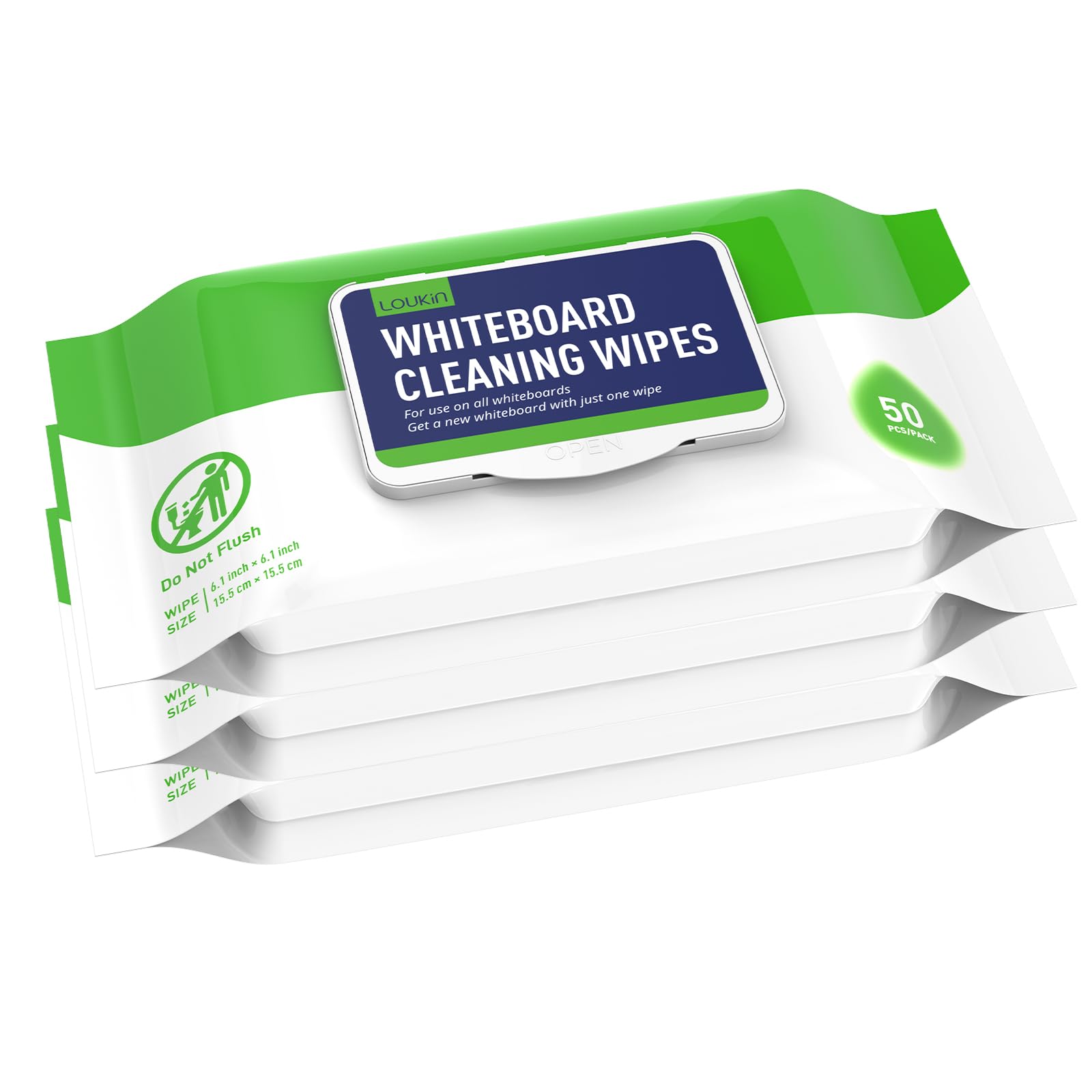 loukin Dry Erase Wipes, Whiteboard Cleaning Non-Toxic Cleaning Wipe for Whiteboard, 3 PCS, 50 Wipes Per Pack