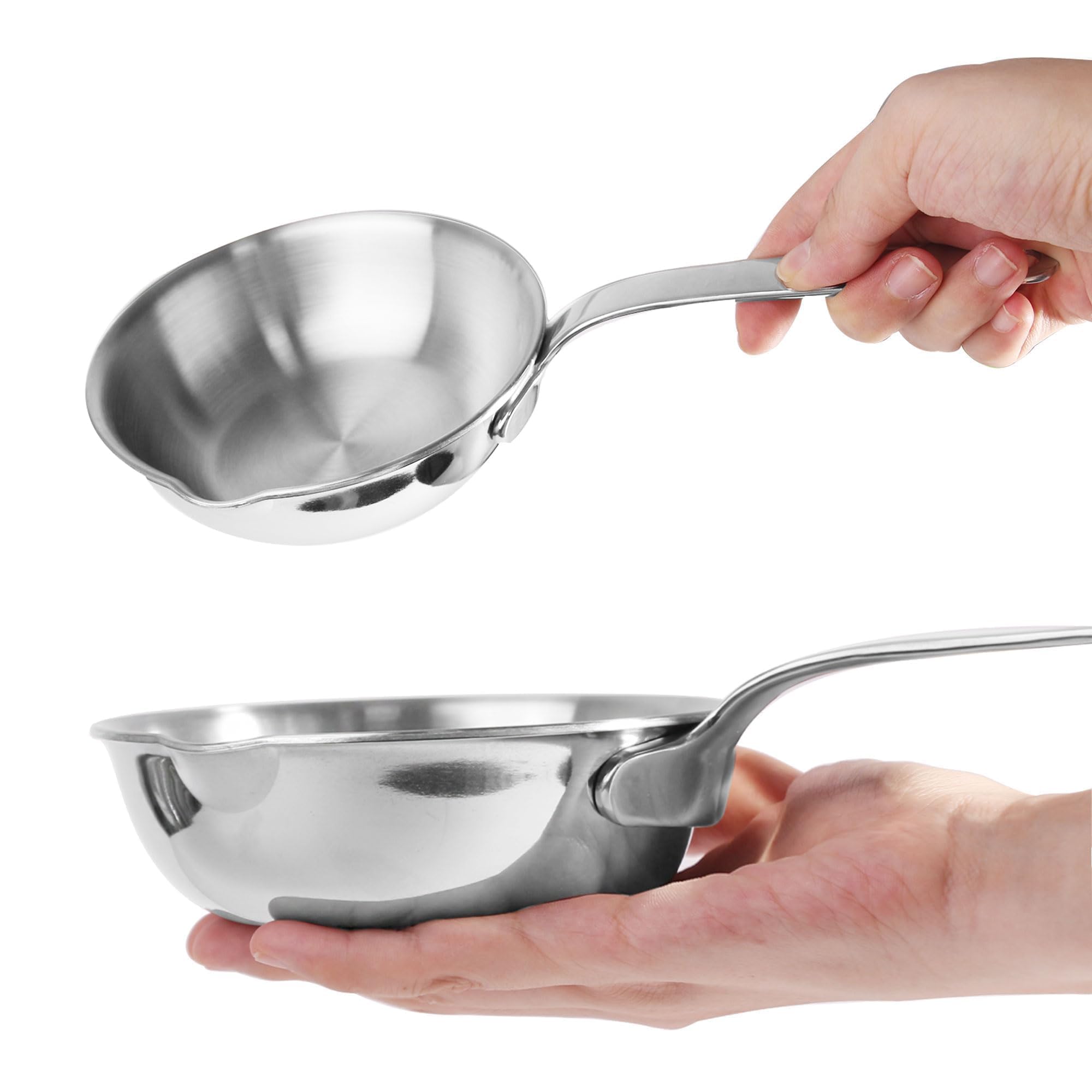IMEEA 4.7-Inch Mini Egg Pan Omelet Pan SUS304 Stainless Steel Mini Sauce Pan Frying Pan with Spout