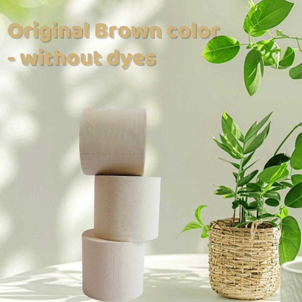 QingYa Premium Bamboo Toilet Paper 12 Mega Rolls, 3 ply, Septic Safe,Plastic-Free,Unbleached Brown,Tree-Free,Soft and Absorbent,Bathroom Tissue Rolls