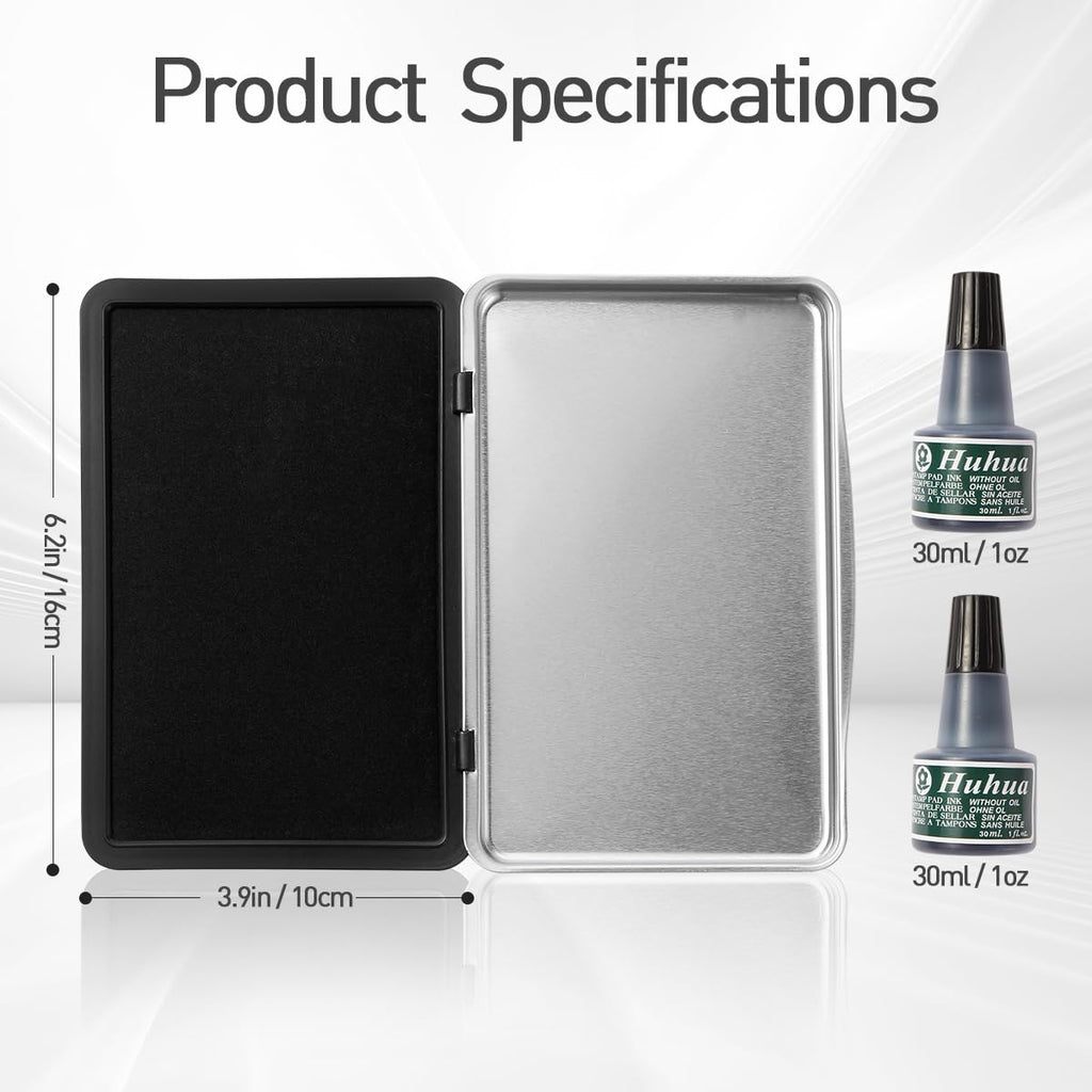 Melispapa Large Black Stamp Ink Pad Set - 1 Black Stamp Pad & 2 Ink-Refills (2 oz, Black), 6.2" x 3.9" Large Black Ink Pad for Rubber Stamps, Non-Toxic, Washable, Waterproof & Permanent Felt Pad