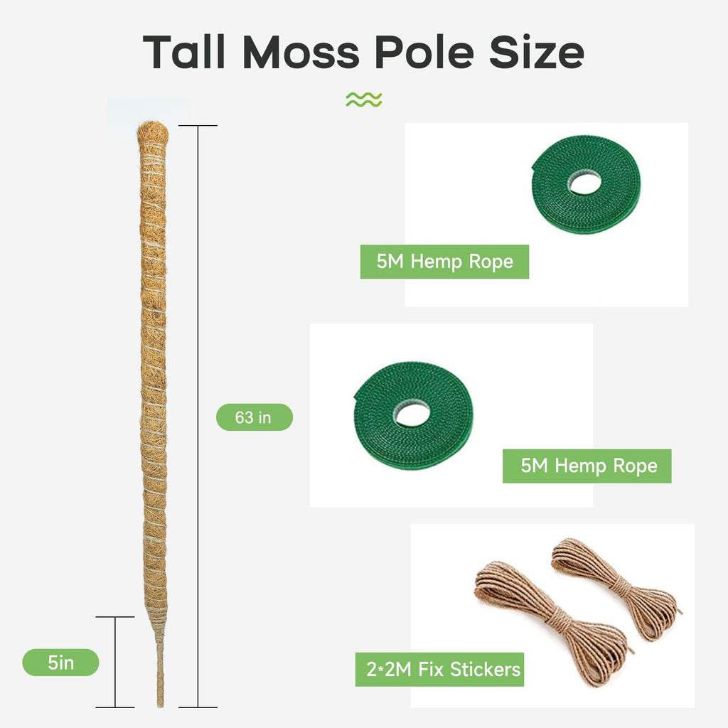 SYCARON Bendable Moss Pole, 63 Inches Moss Pole Plant Support Monstera Plant Support Stakes for Medium/Large Climbing Plants, Indoor/Outdoor Plants Growth