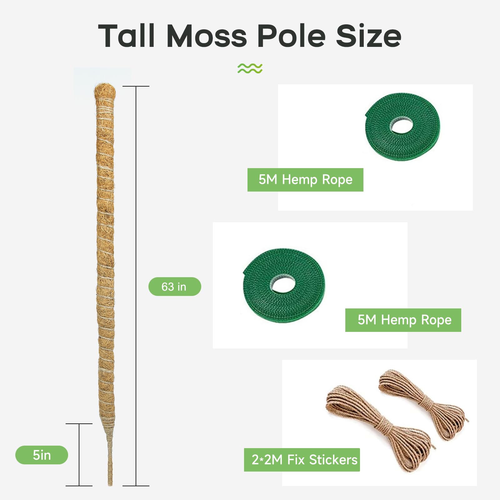 SYCARON Bendable Moss Pole, 63 Inches Moss Pole Plant Support Monstera Plant Support Stakes for Medium/Large Climbing Plants, Indoor/Outdoor Plants Growth