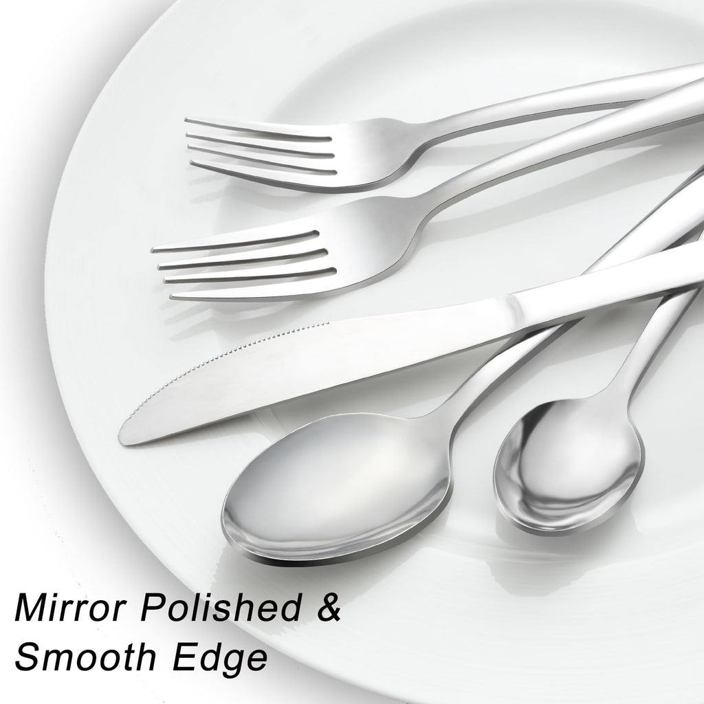 Pleafind 48-Pcs Silverware Set for 8, Flatware Set with Steak Knives, Stainless Steel Cutlery Set, Include Forks Spoons and Knives Set, Dishwasher Safe Utensil Sets for Home Restaurant