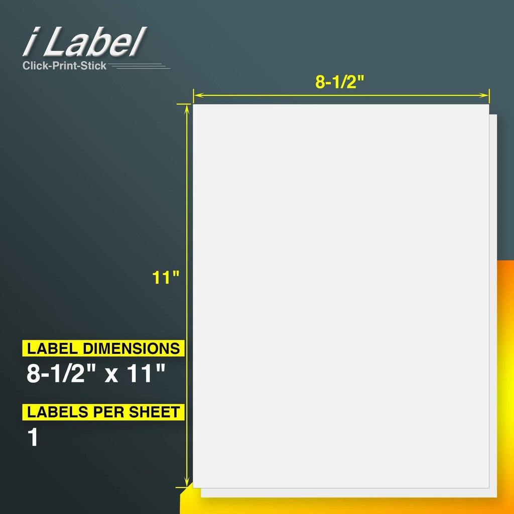 8.5" x 11" Full Sheet Sticker Paper for Laser & Inkjet Printers[100 Sheets,100 Labels]