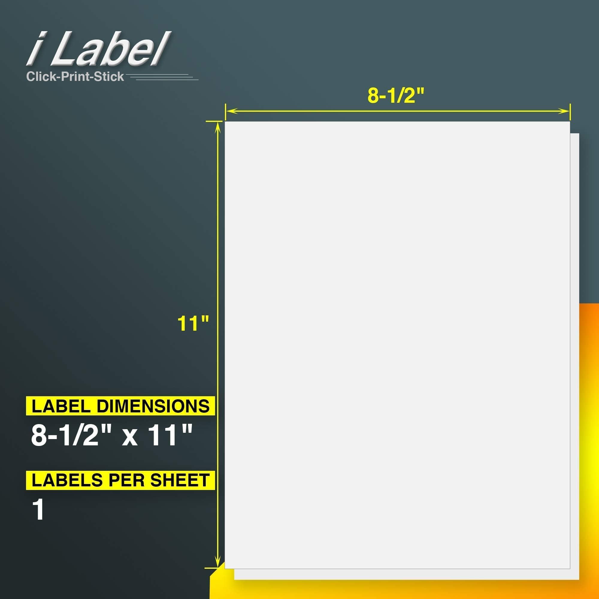 8.5" x 11" Full Sheet Sticker Paper for Laser & Inkjet Printers[100 Sheets,100 Labels]