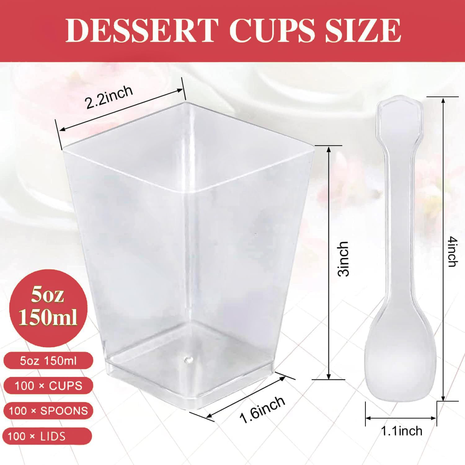 Dessert Cups, 100 Pack 5 oz Plastic Appetizer Cups for Party, Parfait Cups Mini Dessert Cups with Spoons Yogurt Parfait Containers, Shooter Cups for Pudding Fruit and Ice Cream