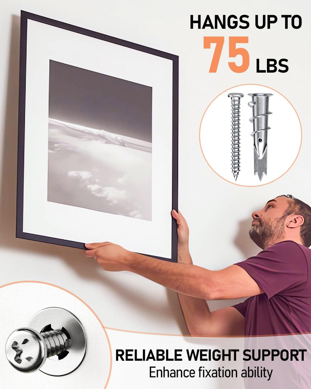 INCLY 200PCS #8 Metal Self Drilling Drywall Anchors With Screws Kit, 100 Zinc Metal & Plastic Heavy Duty Dry Wall Anchors and 100 Philips Screws Assortment for Sheetrock Hanging and Mounting with Case
