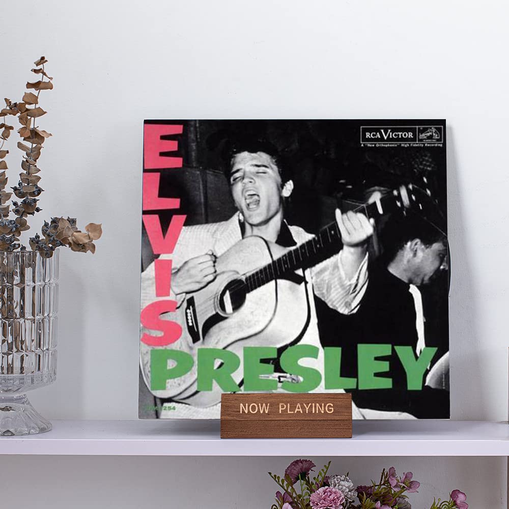 Vinyl Record Holder Display Stand - Tabletop Now Playing Album Cover Holder - Now Spinning Record Rack - Single CD Stand LP Display Shelf - Wooden Vinyls Records Storage Organizer - Modern Home Decor