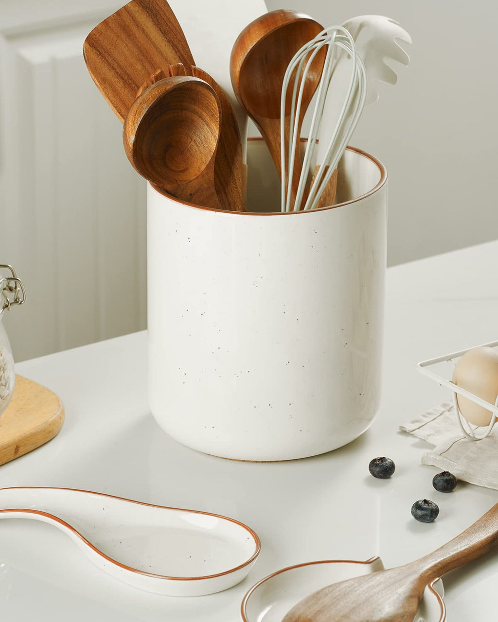 getstar Kitchen Utensil Holder, Large Ceramic Cooking Utensil Holder (H7.2” x W6.2”) for Kitchen Counter with Cork Mat at Bottom
