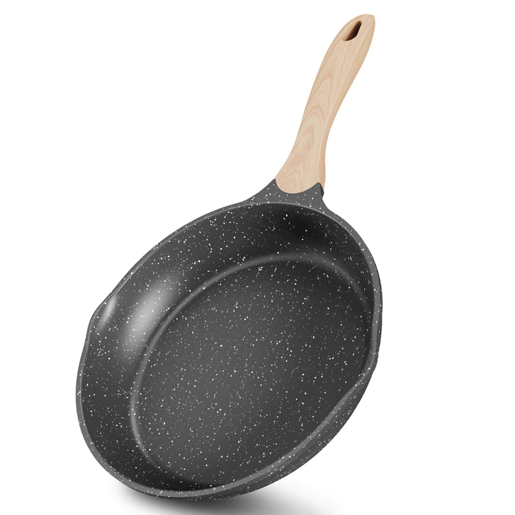 JEETEE 8 inch Nonstick Frying Pan Granite Stone Coating Cookware, Nonstick Omelette Skillet with Soft Touch Handle, All Stove Induction Compatible (Gray)