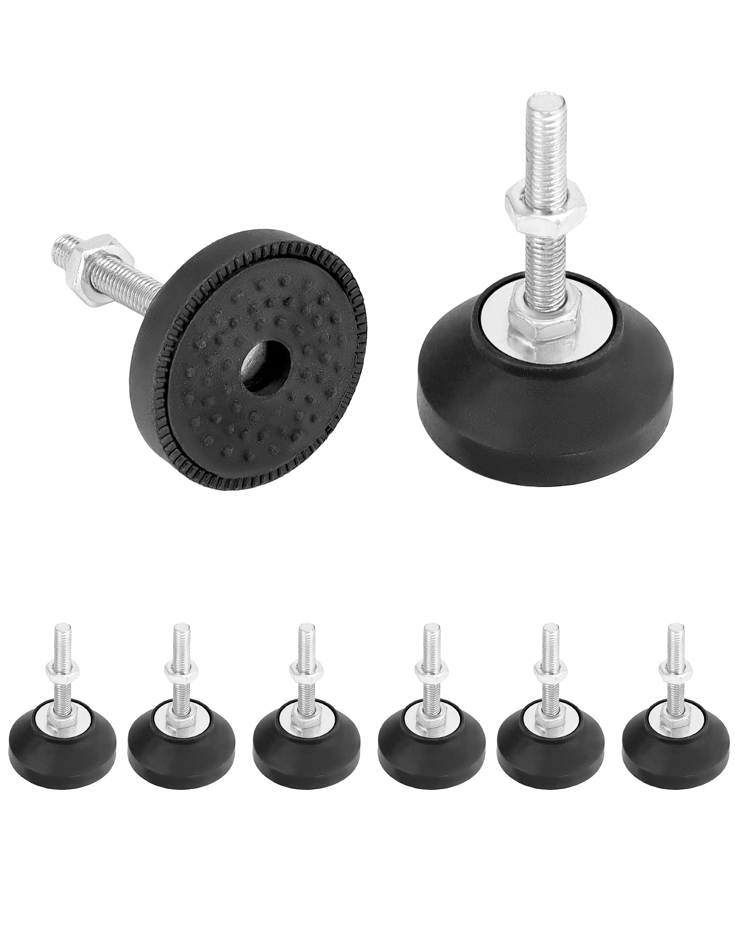 QWORK M8 Thread Rubber Furniture Leveling Feet, 8Pcs, Adjustable Furniture Glides - 2" Diameter, Screw in Threaded Furniture Levelers, Leveling Foot Leg for Tables and Desks