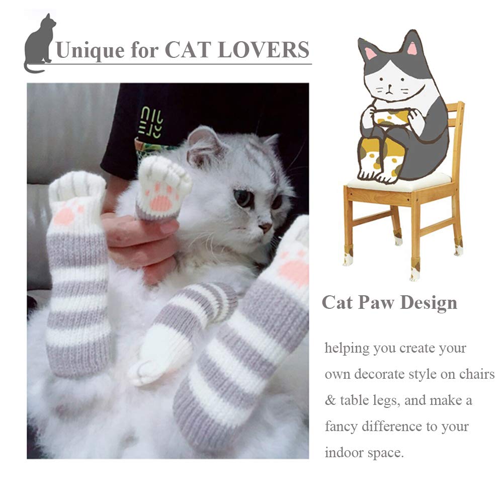 32PCS (8 Sets) Chair Leg Protectors Fancy Cat Paw Socks Non Slip Chair Leg Feet Socks, High Elastic Furniture Socks Pads, Fit Furniture Feet Girth from 2.3" to 7.1", Knitted Furniture Cups