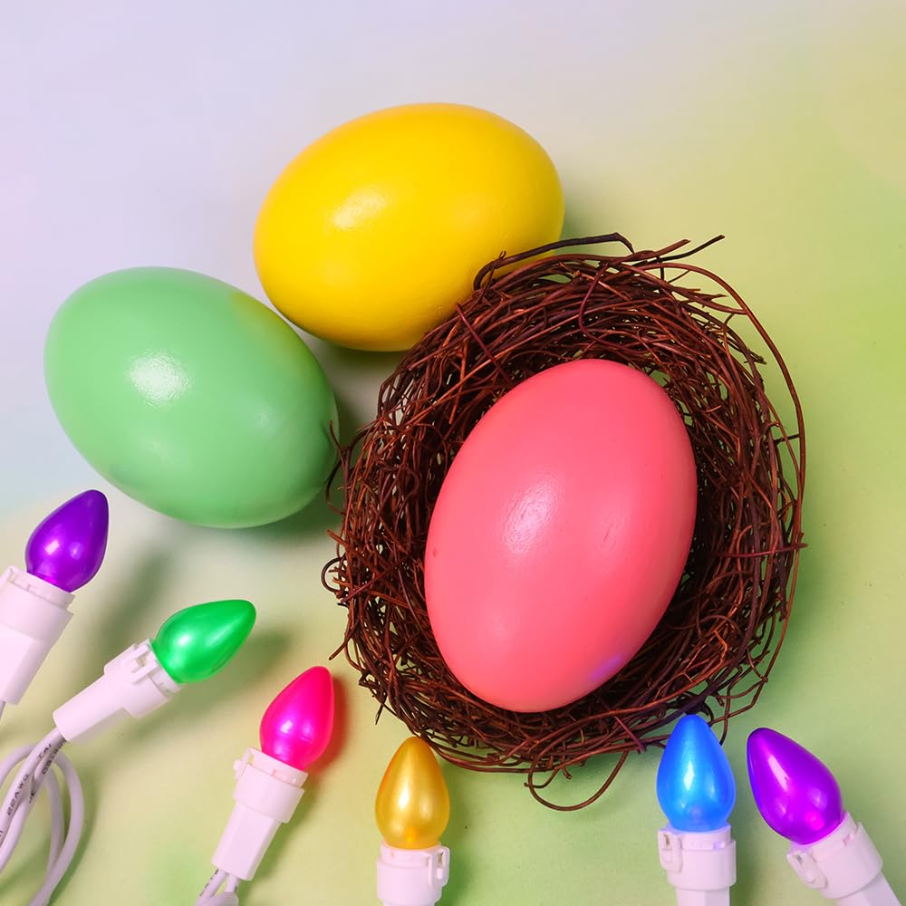 Easter String Lights LED Multi Color Glass C3 Lights 13.5FT Easter Pastel Light 120V ETL Certified Connectable Outdoor String Light White Wire for Party Patio Home Easter Décor