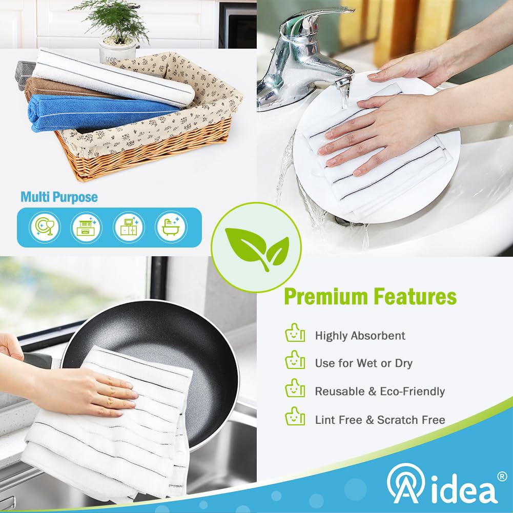 AIDEA Dish Towels-8Pack, 15”x25”, Microfiber Kitchen Towels, Super Soft and Absorbent, Multi-Purpose Kitchen Towels for Home, Kitchen-White/Grey