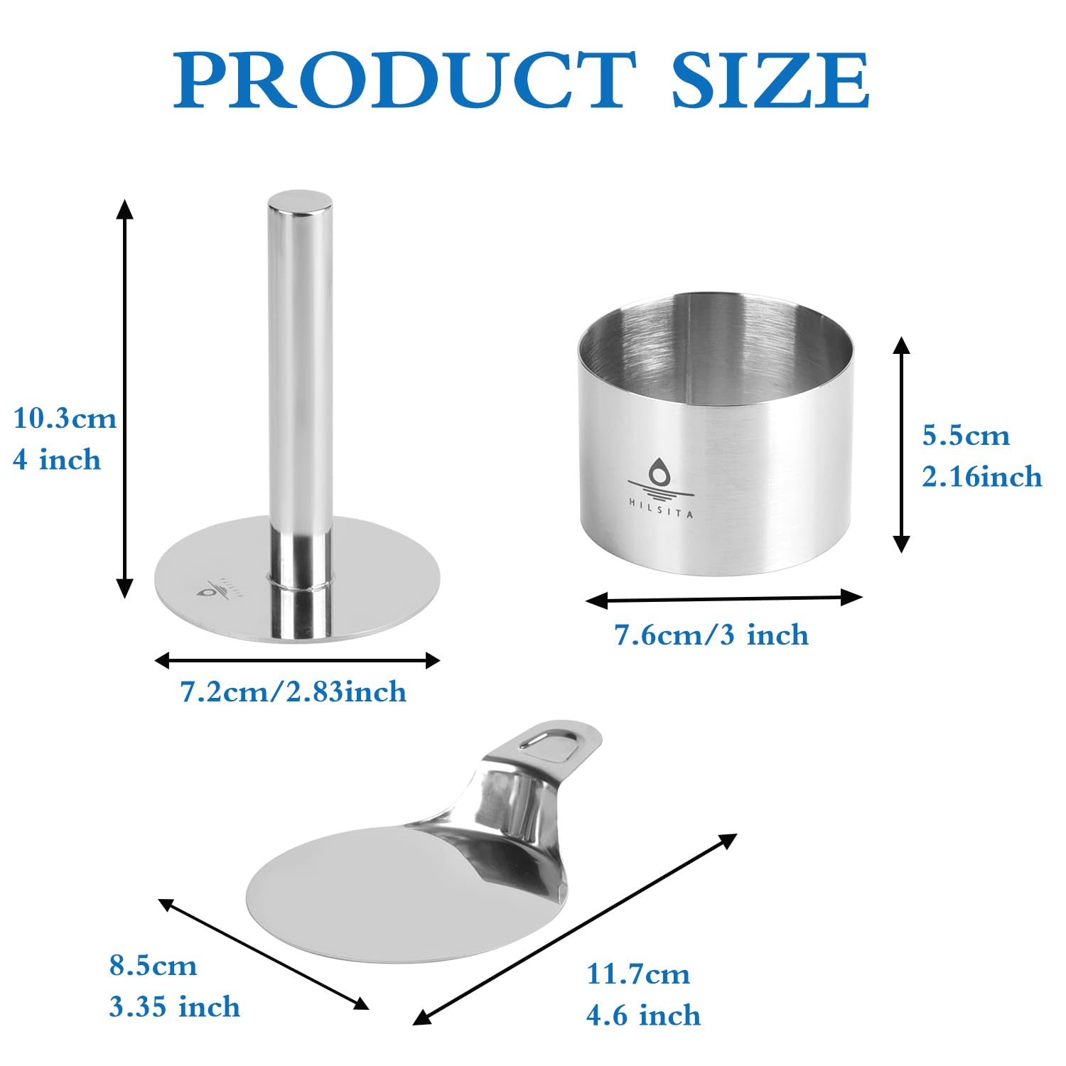 Hilsita Cake Ring Molds, Seamless Stainless Steel Cake Cutter for Baking, Cooking Rings with Pusher & Lifter, Dessert Mousse Molds Baking Tools (8pcs-3in)
