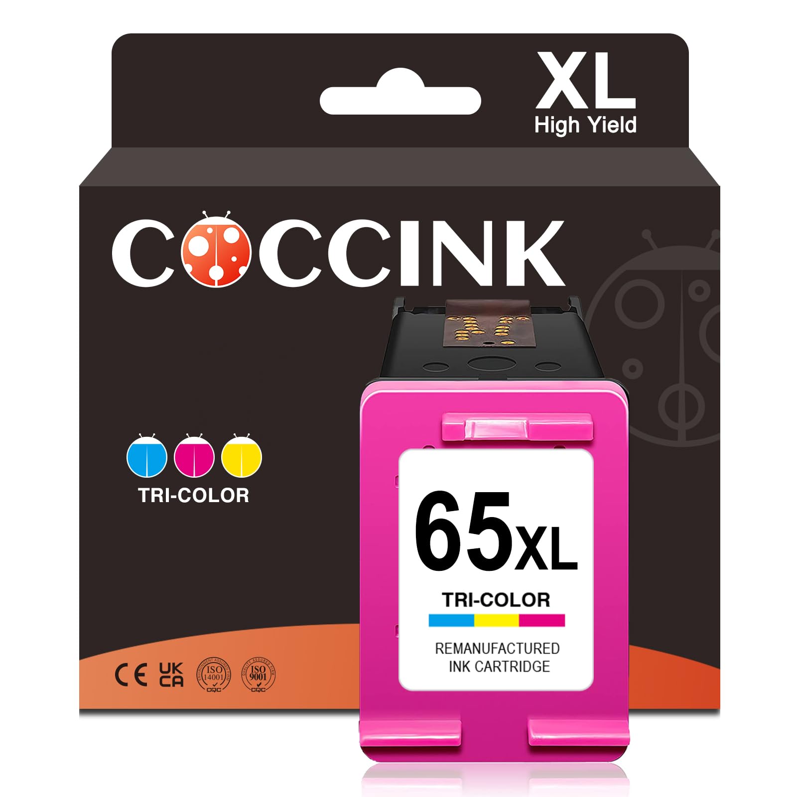 COCCINK 65xl Colour Ink Cartridge for HP DeskJet 3700 3722 3755 3772 3752 2600 2622 2624 2630 2652 2655 2675 2680 Envy 5055 5052 Work with HP Printer Ink 65 XL Color Ink Cartridges (1 Color)