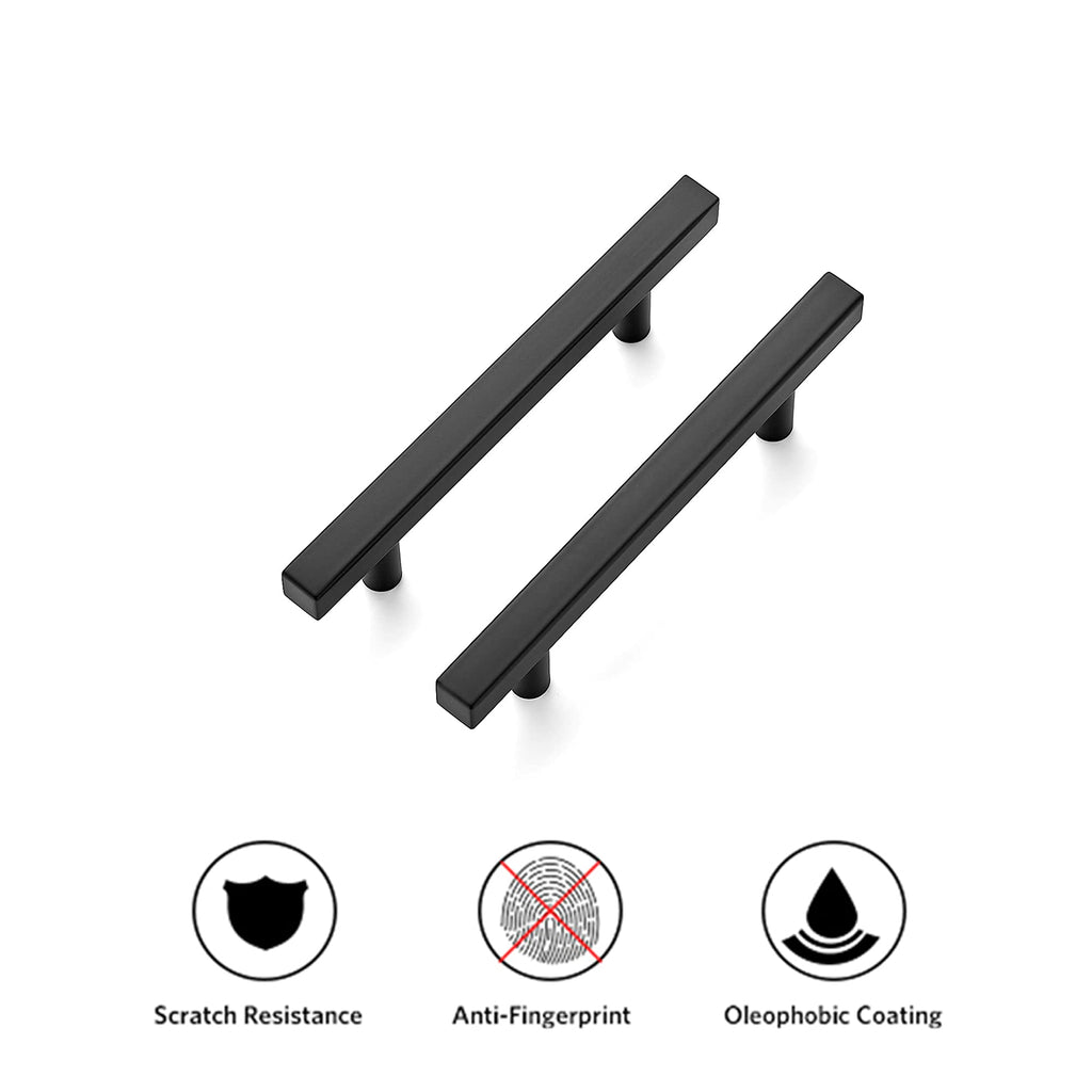 Ravinte 5 Pack 6'' Square Cabinet Pulls Matte Black Stainless Steel Kitchen Drawer Pulls Cabinet Handles 6”Length, 3-3/4” Hole Center