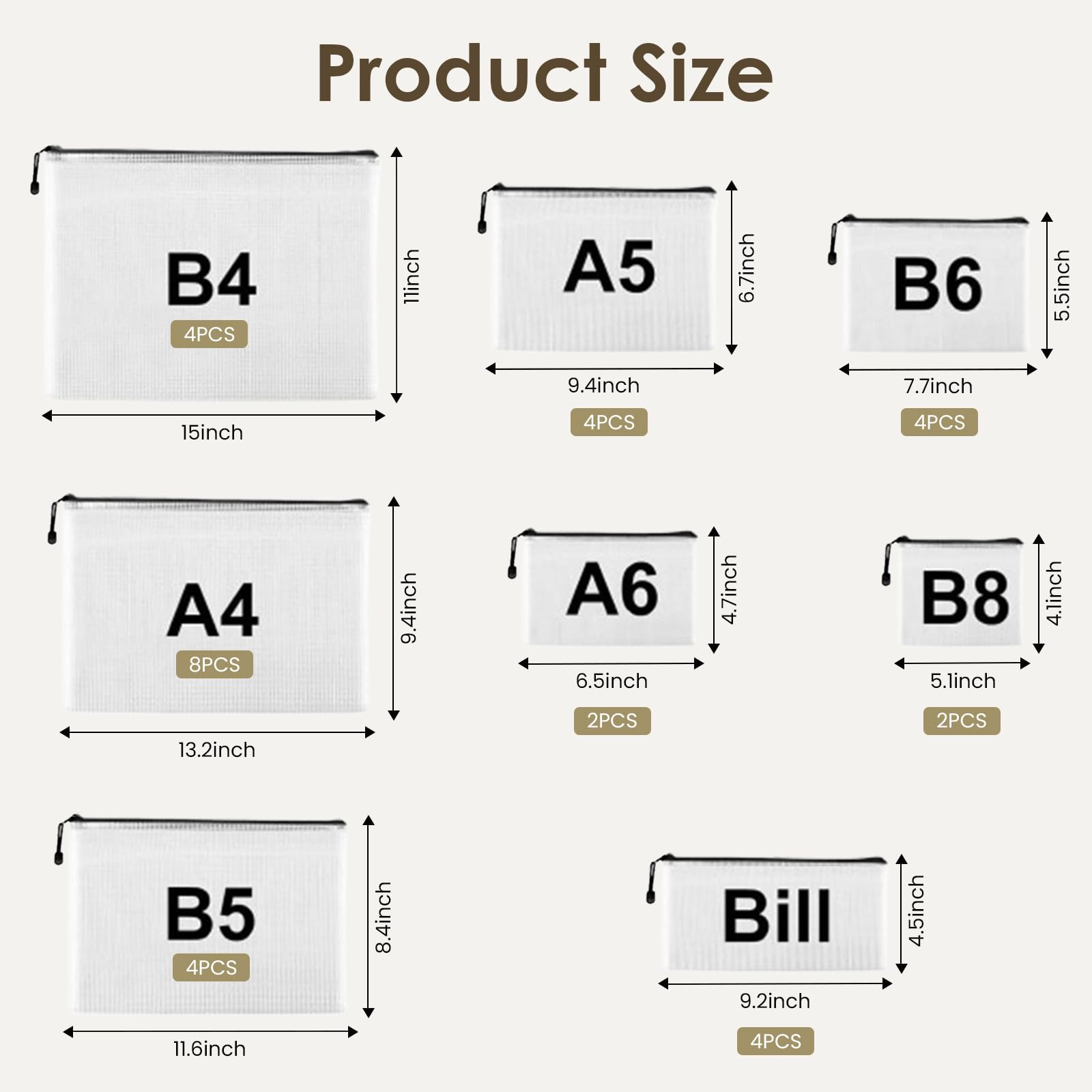 Hyuetrsa 30 Pcs Mesh Zipper Pouch Bags 8 Sizes Waterproof Plastic Document Organizer, Reusable Zipper File Folders for Office Supplies, Travel Cosmetics, Puzzle Accessories