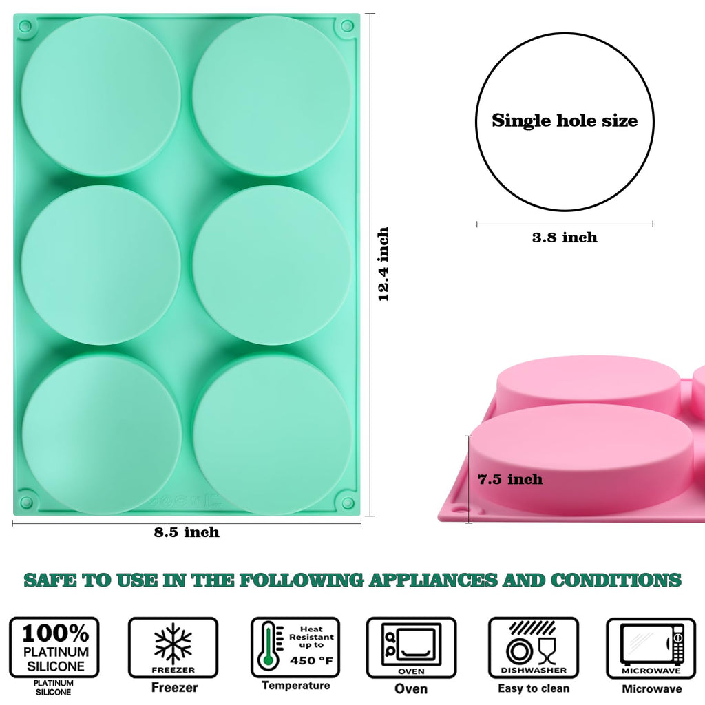HUAKENER 2 Pcs Silicone Molds for Baking, 6-Cavity Large Round Silicone Baking Mold, Non-Stick Muffin Top Pan/Whoopie Pie Pan/Cake Pan/Egg Pan for Cake Muffin Dessert Hamburger Sandwiches Making