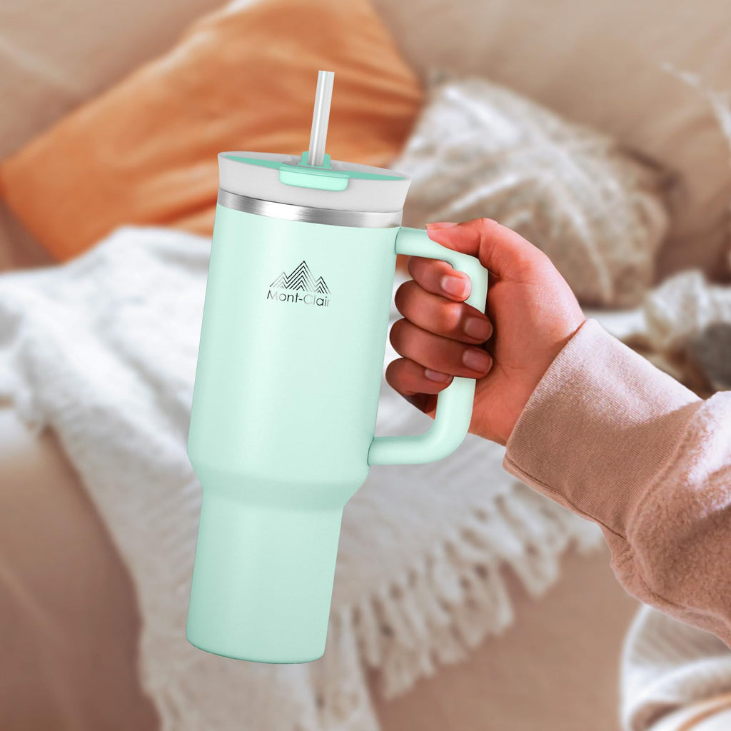 Mont-Clair 40oz Tumbler with Straw and Lid - Leakproof Insulated Stainless Steel Travel Mug with Handle - Travel Mug - Cold or Hot for 10 Hours - Iced for 48 Hours - 1200ml - Matcha Green