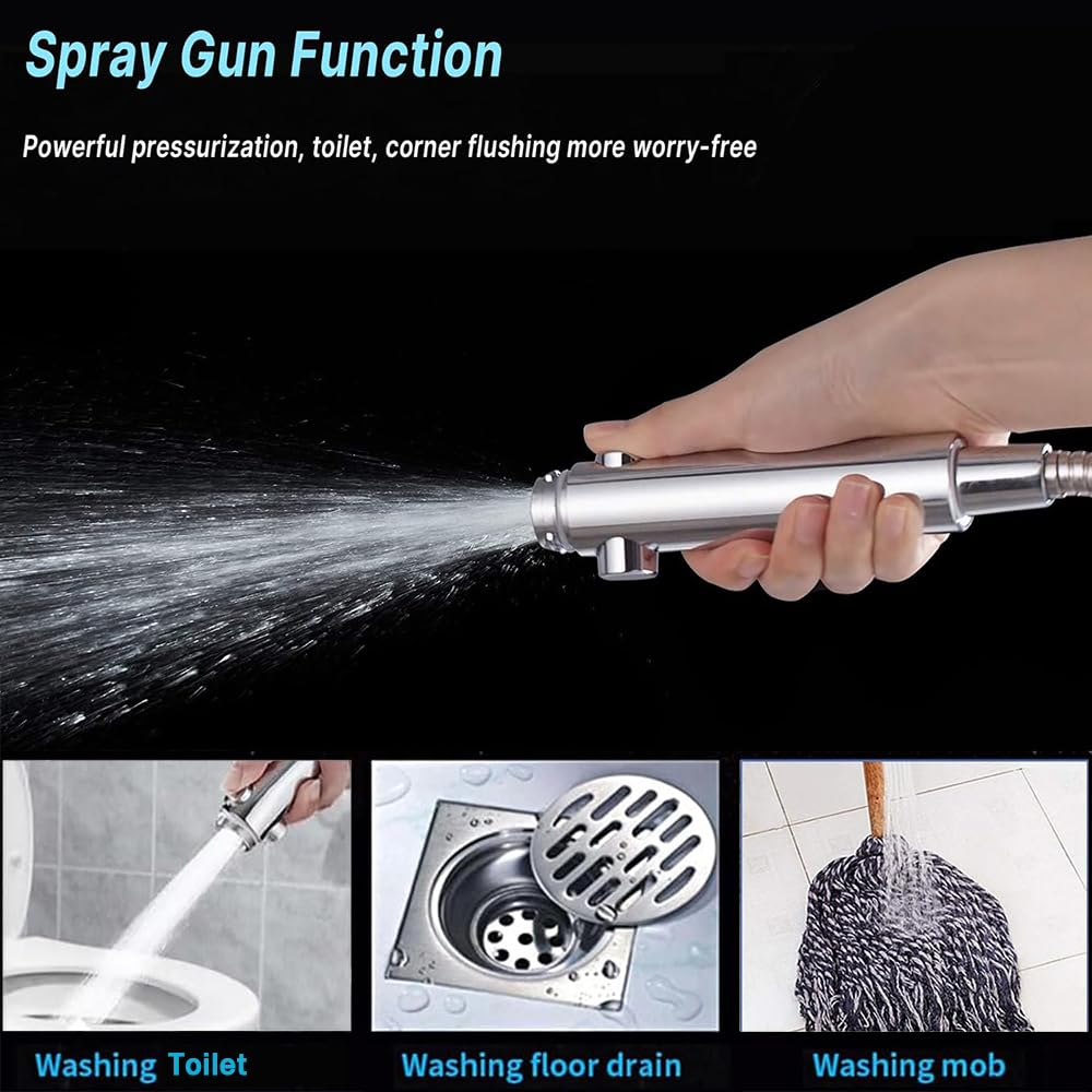 High Pressure Shower Head with ON/Off Pause Switch Button, 5 Spray Handheld Showerhead with Hose and Adjustable Bracket, Chrome, Easy to Wash Hair, Kid Bath, Pet Bath