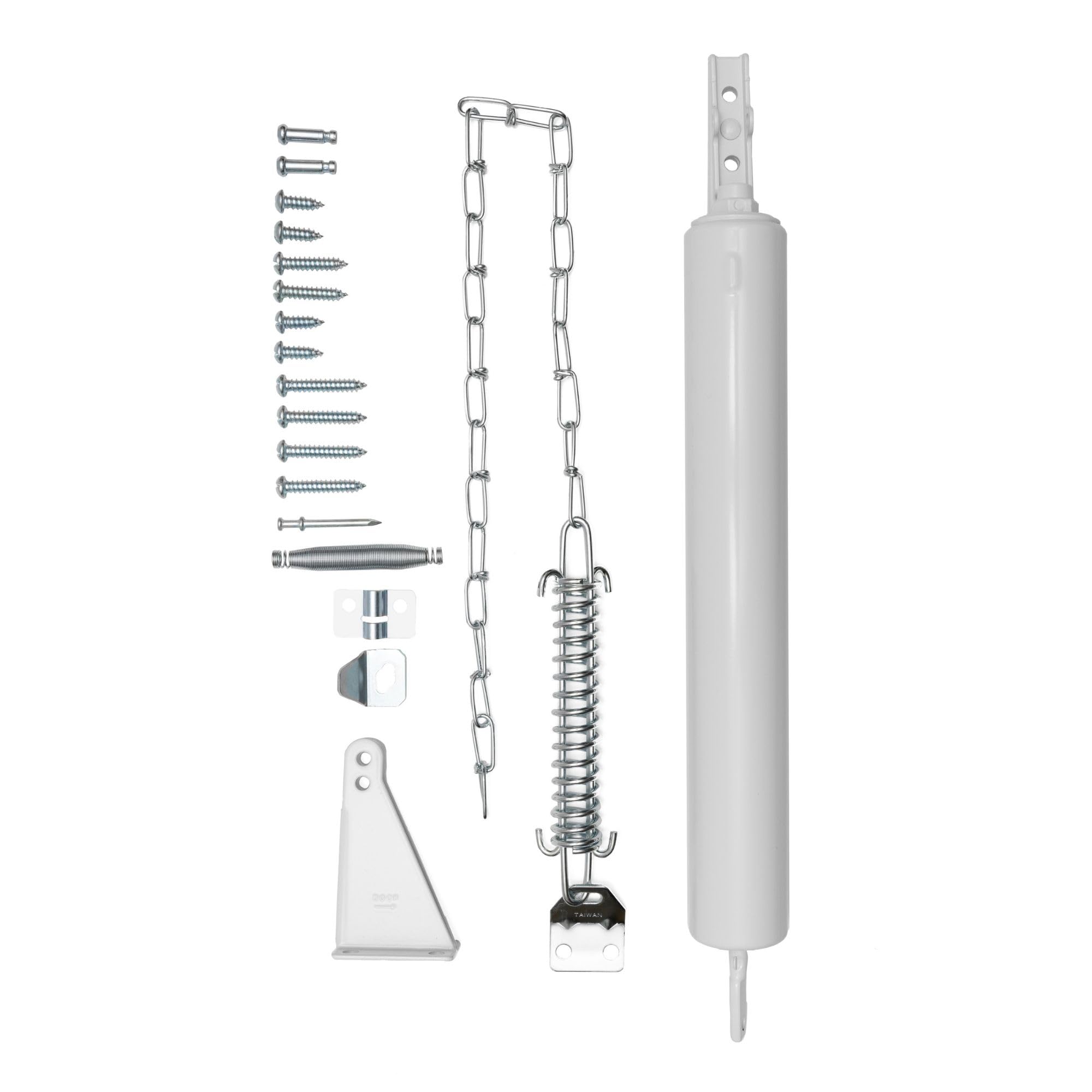 Ideal Security Model 8160 Heavy-Duty Pneumatic Storm Door Closer with Torsion Bar and Wind Chain, 10.5" L x 1.5" W, Adjustable Speed, Secure Closing, White