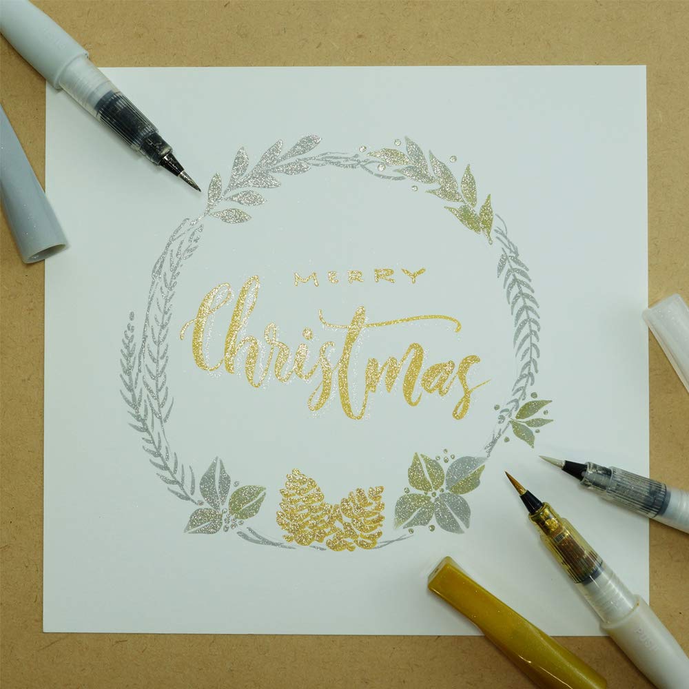 Kuretake ZIG Wink of Stella Brush II, Christmas Sparkle Glitter pen (Gold, Silver, Clear), Shimmer and Sparkle pens, for Card Making, Craft, Made in Japan
