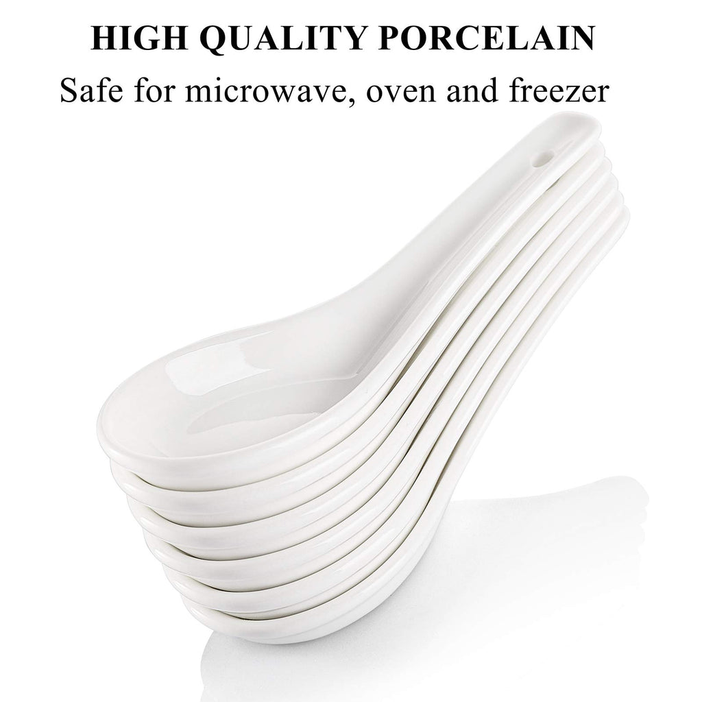 Yopay 24 Pack Soup Spoon Ceramic Asian Ramen Spoons, 5 Inch Small White Porcelain Spoons, Dessert Spoon for Adults Appetizer Wonton Dumpling Miso Pho Macaron, Dishwasher Safe, Oven Safe