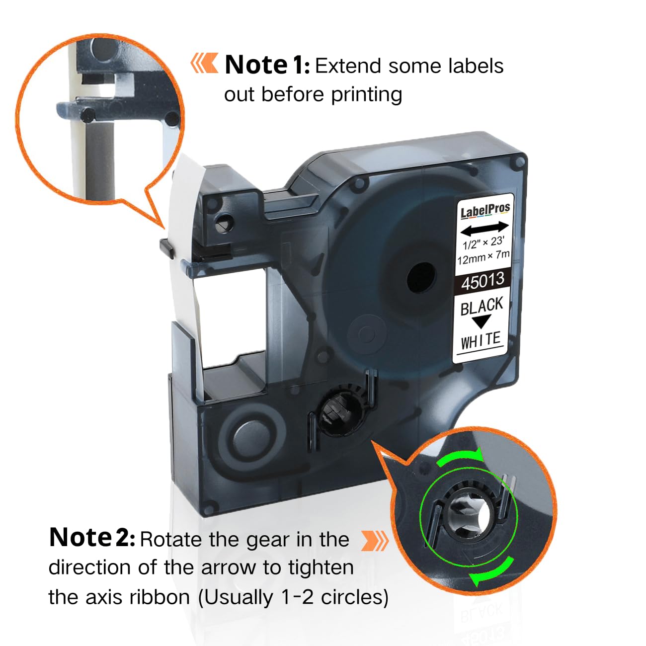 Replace DYMO D1 Label Tape 45013 S0720530 D1 Refills Compatible for DYMO LabelManager 160 280 420P PnP 220P 360D 450 210D, 1/2” W x 23’ L, 12mm x 7m, Black on White, 5 Refills