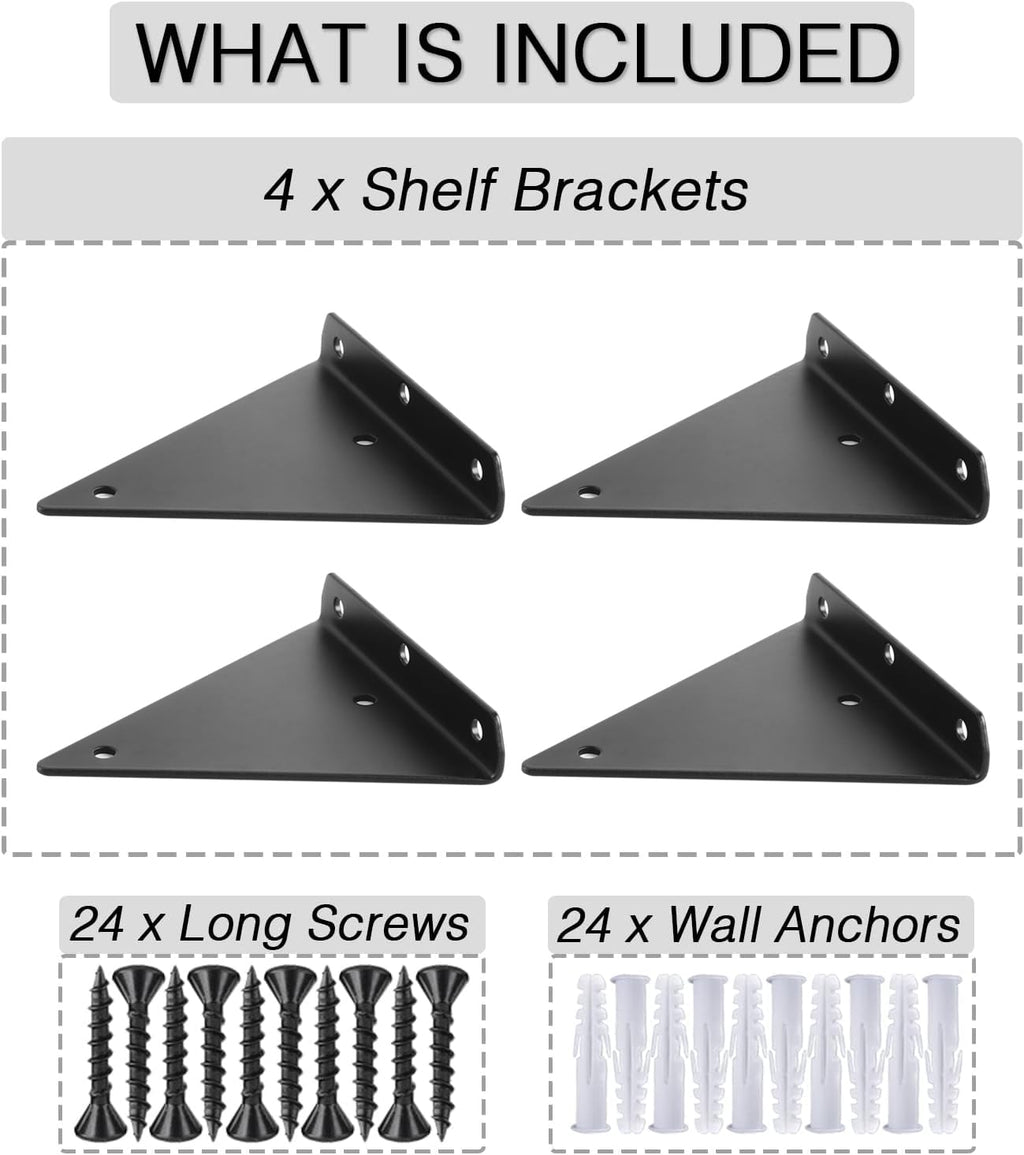 OVOV Triangle Shelf Brackets 3 inch 4 Pack Heavy Duty Floating Shelf Bracket Metal Hidden Brackets for Shelves Decorative Shelves Support （Black