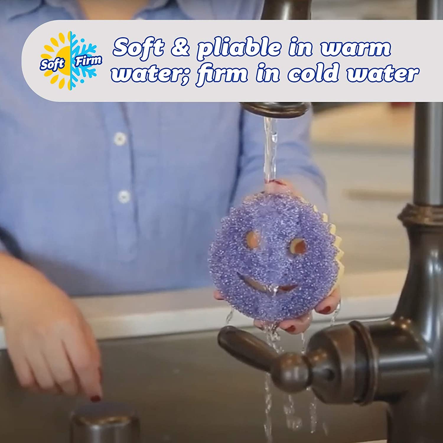 Scrub Daddy Dual Sided Sponge and Scrubber - Scrub Mommy - Scratch Free Sponge for Dishes and Home, Soft in Warm Water, Firm in Cold, Odor Resistant 4 Count
