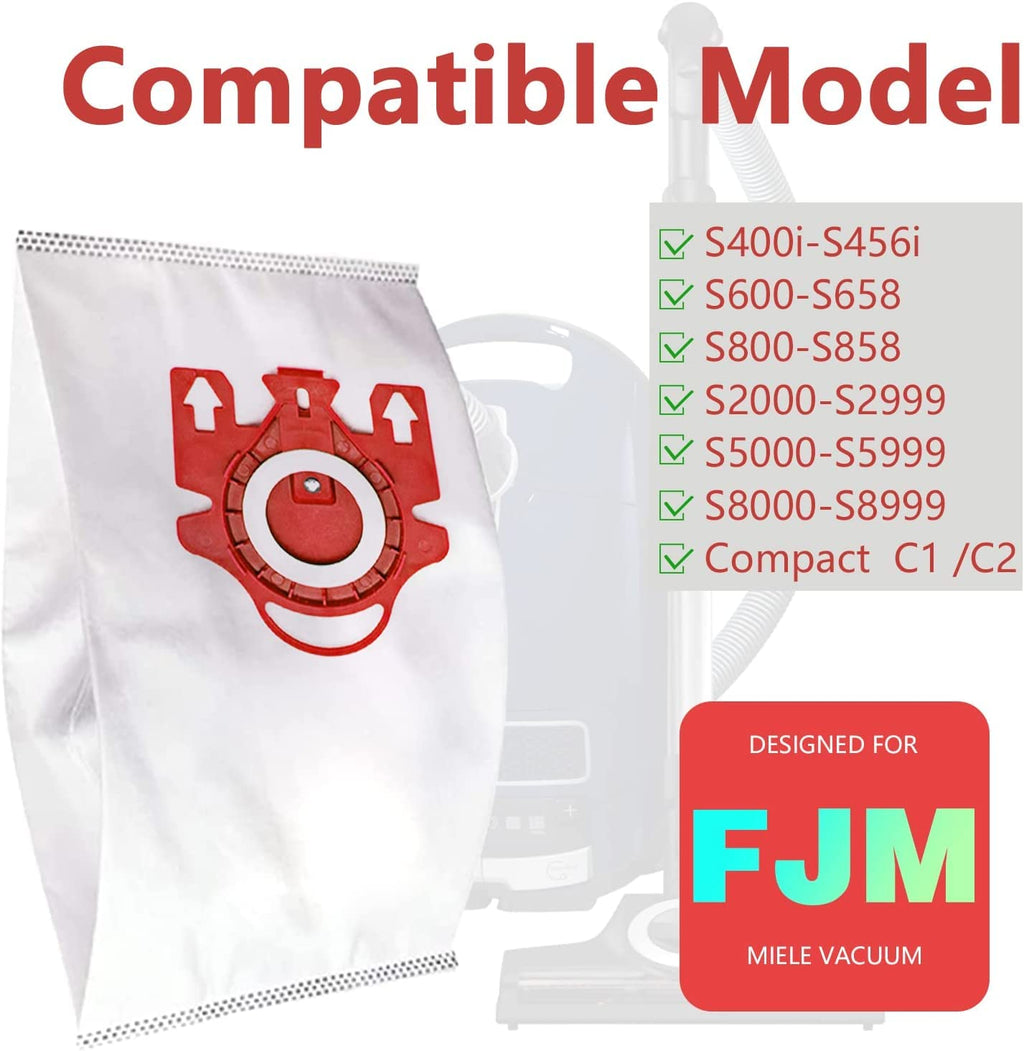 TIMISONL 3D Airclean Dust Bags Replacement for Miele FJM Vacuum Compact C2 C1 Complete C1 S241 S290 S300i S500 S700 S4 S6 Series - 12pack bags & 8 filter set